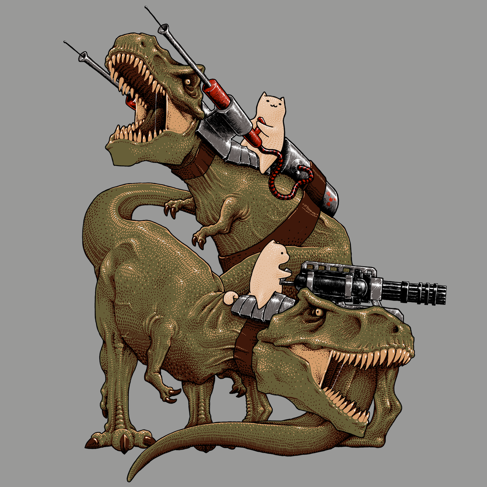 Cat riding t rex shirt sale